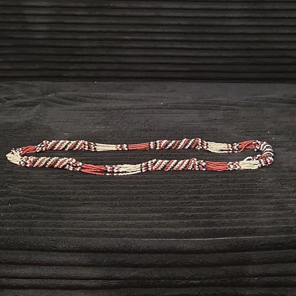Multi-Strand Seed Bead Twisted Necklace Red Black Boho EUC